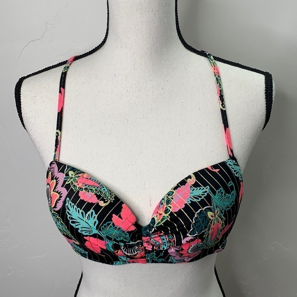 Shade & Shore Black Pink Bikini Top -Sz 34B SW2065
